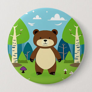 Schattige Cartoonbeer in een Magisch Bos Scene Ronde Button 4,0 Cm