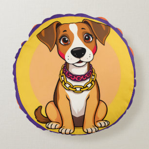 Schattige Cartoonhond met Gouden Ketting Rond Kussen