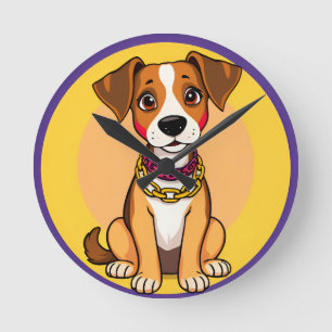 Schattige Cartoonhond met Gouden Ketting Ronde Klok