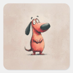 Schattige Cartoonhond Schets Illustratie Vierkante Sticker