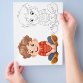 Schattige cartoonjongen kleurplaat flyer (Hand)