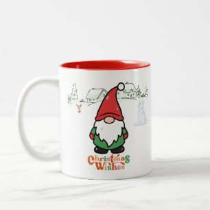 Schattige Cartoonkabouter Kerstwensen Tweekleurige Koffiemok