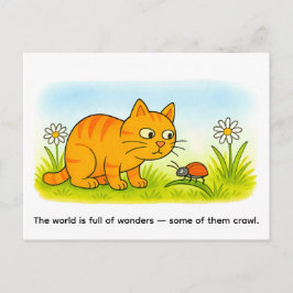 Schattige Cartoonkat die Lieveheersbeestje in de W Briefkaart