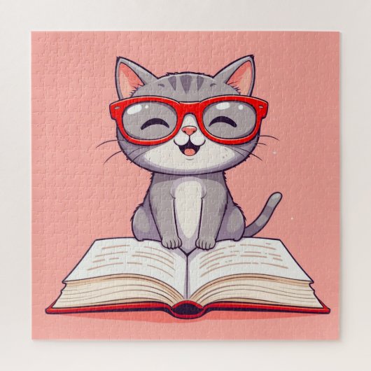 Schattige Cartoonkat Draagt Bril Legpuzzel (Verticaal)