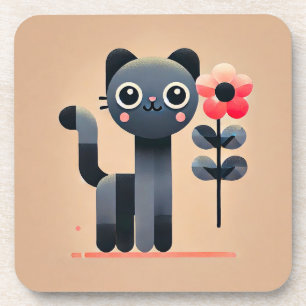 Schattige Cartoonkat met een Bloem Bier Onderzetter