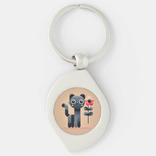Schattige Cartoonkat met een Bloem Sleutelhanger