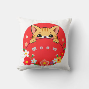 Schattige Cartoonkat met Felle Kleuren Kussen