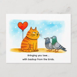 Schattige Cartoonkat met Hartballon Buitenshuis Briefkaart