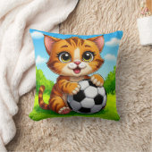 Schattige Cartoonkat met Voetbal Kussen (Deken)