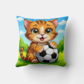 Schattige Cartoonkat met Voetbal Kussen (Achterkant)