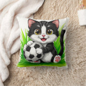 Schattige Cartoonkat met Voetbal Kussen (Deken)