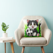 Schattige Cartoonkat met Voetbal Kussen (Stoel)