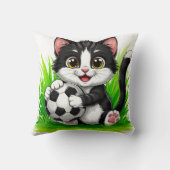 Schattige Cartoonkat met Voetbal Kussen (Achterkant)