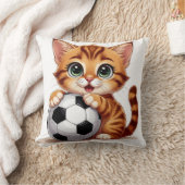 Schattige Cartoonkat met Voetbal Kussen (Deken)