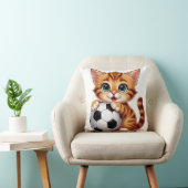 Schattige Cartoonkat met Voetbal Kussen (Stoel)