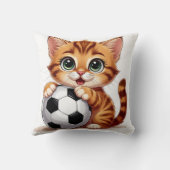 Schattige Cartoonkat met Voetbal Kussen (Achterkant)