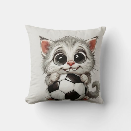 Schattige Cartoonkat met Voetbal Kussen (Voorkant)