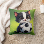 Schattige Cartoonkat met Voetbal Kussen (Deken)