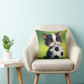Schattige Cartoonkat met Voetbal Kussen (Stoel)
