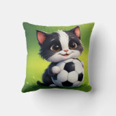 Schattige Cartoonkat met Voetbal Kussen (Achterkant)
