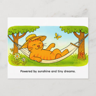 Schattige Cartoonkat Ontspant in Tuinhammock Briefkaart