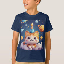 Schattige Cartoonkat Op Wolk Met Feesthoed