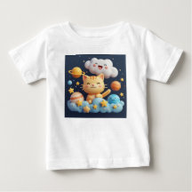 Schattige Cartoonkat Op Wolk Met Feestmuts