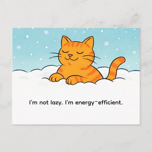 Schattige Cartoonkat Rustend in Wintersneeuw Briefkaart (Voorkant)