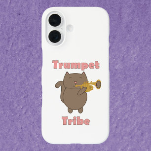 Schattige Cartoonkat Speelt Trompet Stam Muzikaal iPhone 16 Hoesje