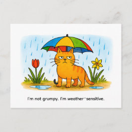 Schattige Cartoonkat Staand Onder Kleurrijke Parap Briefkaart