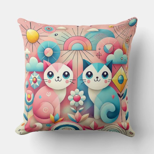 Schattige Cartoonkatten Natuur Scene 🐱 Kussen (Voorkant)