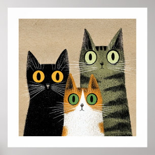 Schattige Cartoonkatten, Wijdogig, Poster