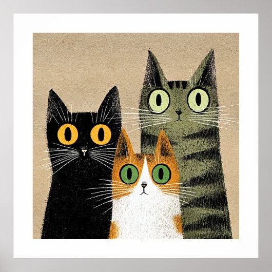 Schattige Cartoonkatten, Wijdogig, Poster (Voorkant)