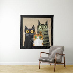 Schattige Cartoonkatten, Wijdogig, Wandkleed
