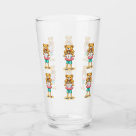 Schattige Cartoonman met Reusachtige Teddydbeer Zo Glas