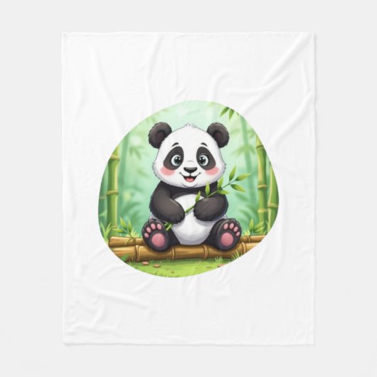 Schattige Cartoonpanda op Bamboevlek Fleece Deken (Voorkant)