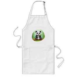 Schattige Cartoonpanda op Bamboevlek Lang Schort