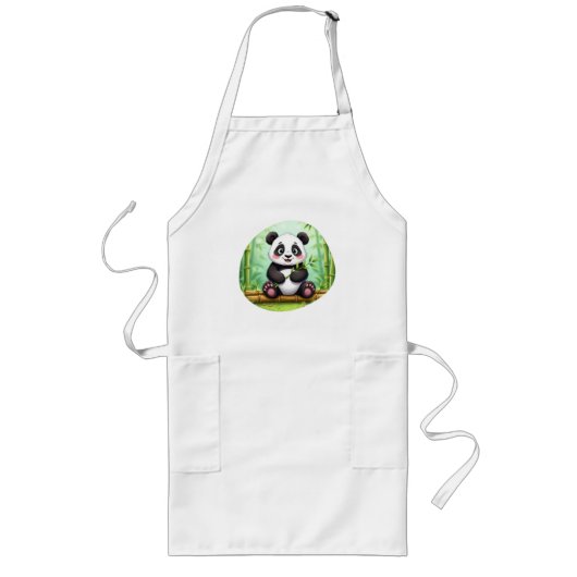 Schattige Cartoonpanda op Bamboevlek Lang Schort (Voorkant)