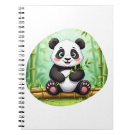 Schattige Cartoonpanda op Bamboevlek Notitieboek