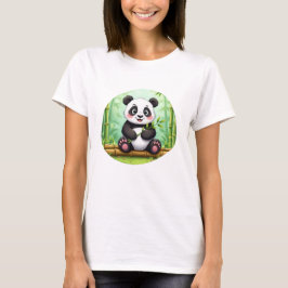Schattige Cartoonpanda op Bamboevlek T-shirt