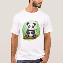 Schattige Cartoonpanda op Bamboevlek T-shirt