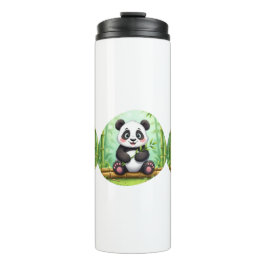 Schattige Cartoonpanda op Bamboevlek Thermosbeker