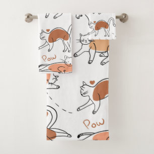 Schattige cartoons pastelpatroon Katten wit bruin Bad Handdoek