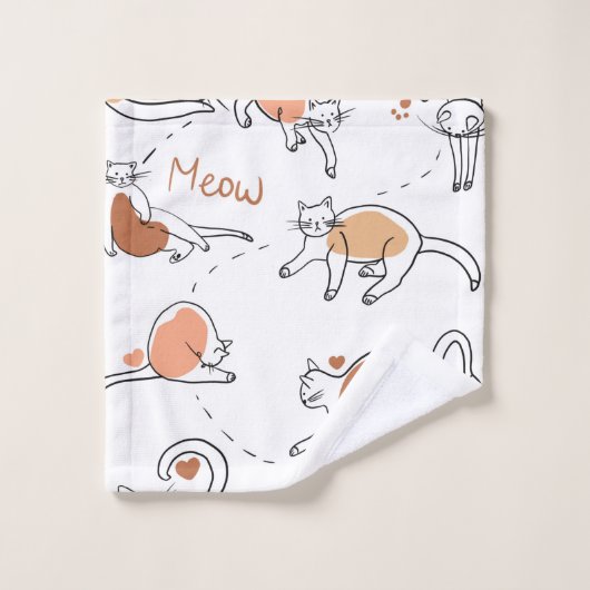 Schattige cartoons pastelpatroon Katten wit bruin Bad Handdoek (Wasdoekje)