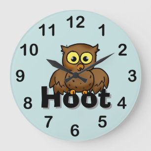 Schattige Cartoonuil zittend op Hoot Woord Kunst Grote Klok