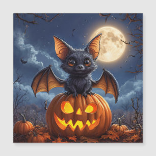 Schattige Cartoonvleermuis op Jack-o'-Lantern