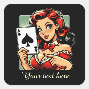 Schattige  Casino dame tekst toevoegen Vierkante Sticker