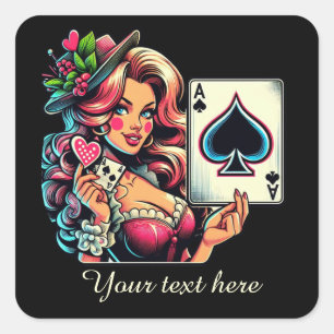 Schattige  Casino dame tekst toevoegen Vierkante Sticker