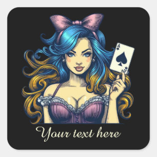Schattige Casino vintage dame tekst toevoegen Vierkante Sticker