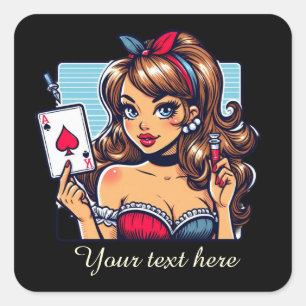 Schattige Casino vintage dame tekst toevoegen Vierkante Sticker